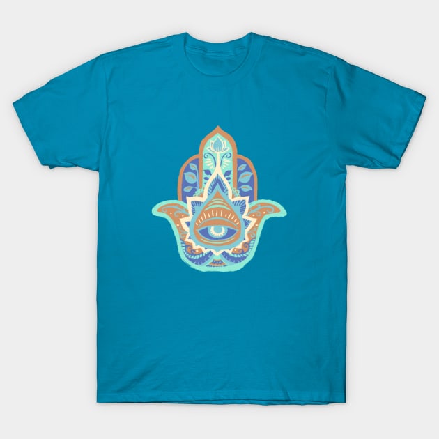 Hamsa Hand - Aquamarine(March) T-Shirt by akaneyabushita